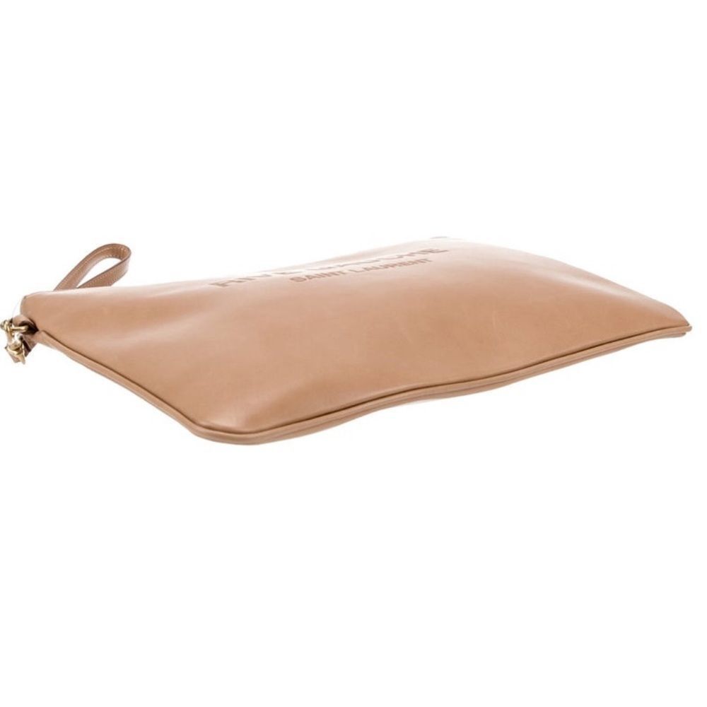 YSL Saint Laurent Rive Gauche Leather Wristlet Pouch - Camel - Picture 9 of 16